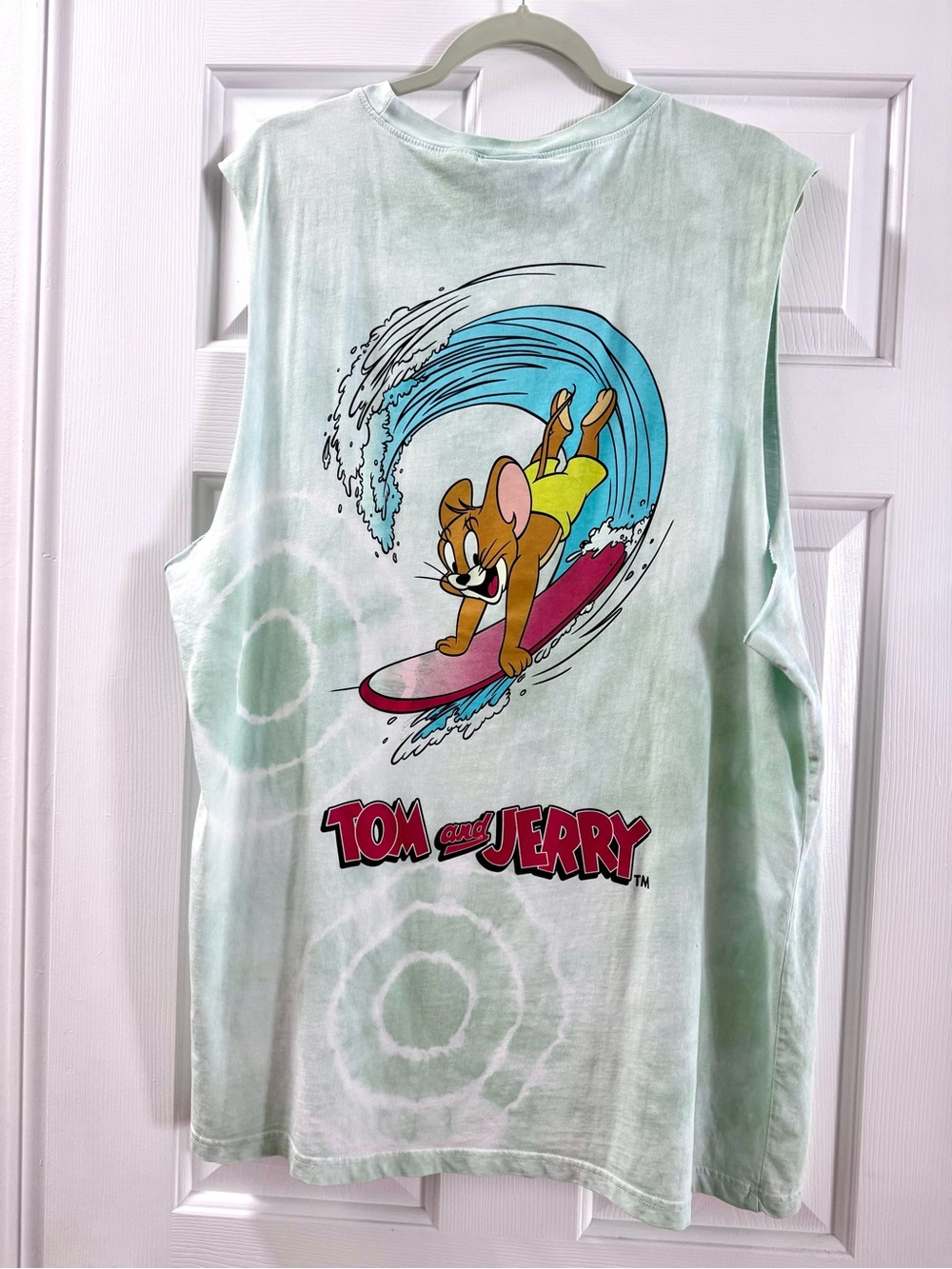 H&M Tom and Jerry Mint Green Tie-Dye Sleeveless Muscle Tee, size L